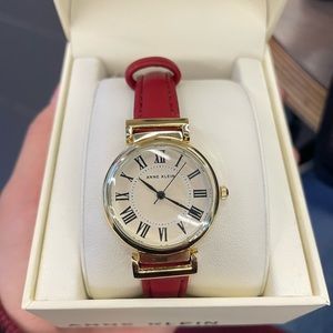 Anne Klein | Red and Gold Leather Watch